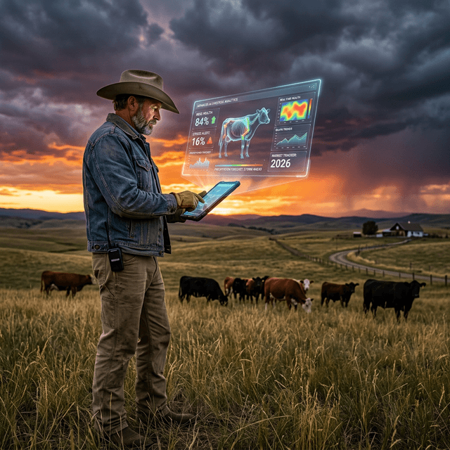 Rancher utilizing technology for herd management in a constrained cattle-supply environment