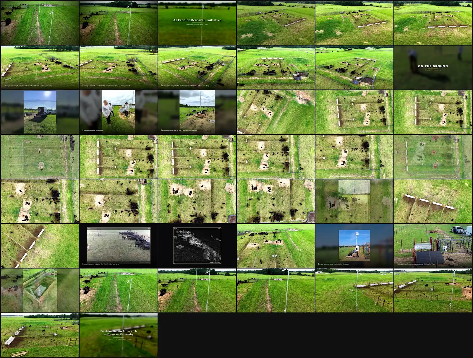 Tuskegee University cattle research contact sheet with aerial, RGB, thermal, and field camera views