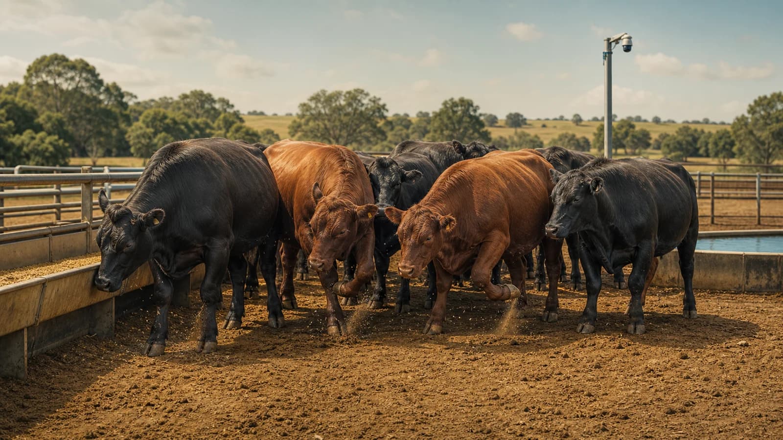 Illustration of feedlot cattle bunching and stomping during stable-fly pressure near a monitored pen