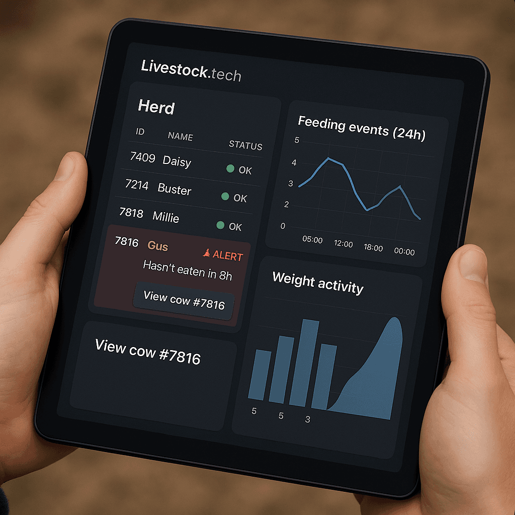 Livestock Technologies dashboard showing reliable monitoring