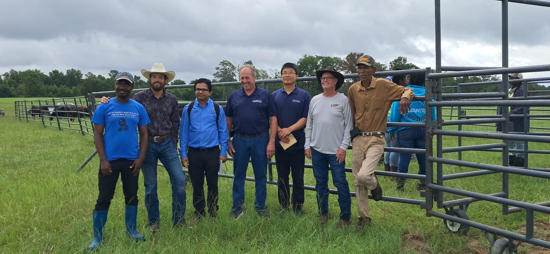 Researchers from Lincoln University of Missouri visiting the Tuskegee AI feedlot alongside the Livestock Technologies team