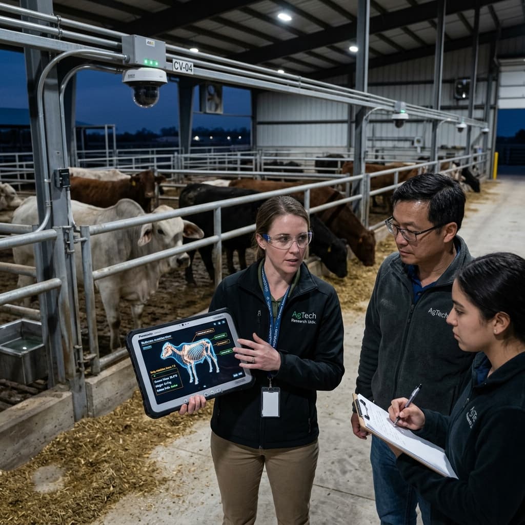 University researchers analyzing livestock data using advanced computer vision AI